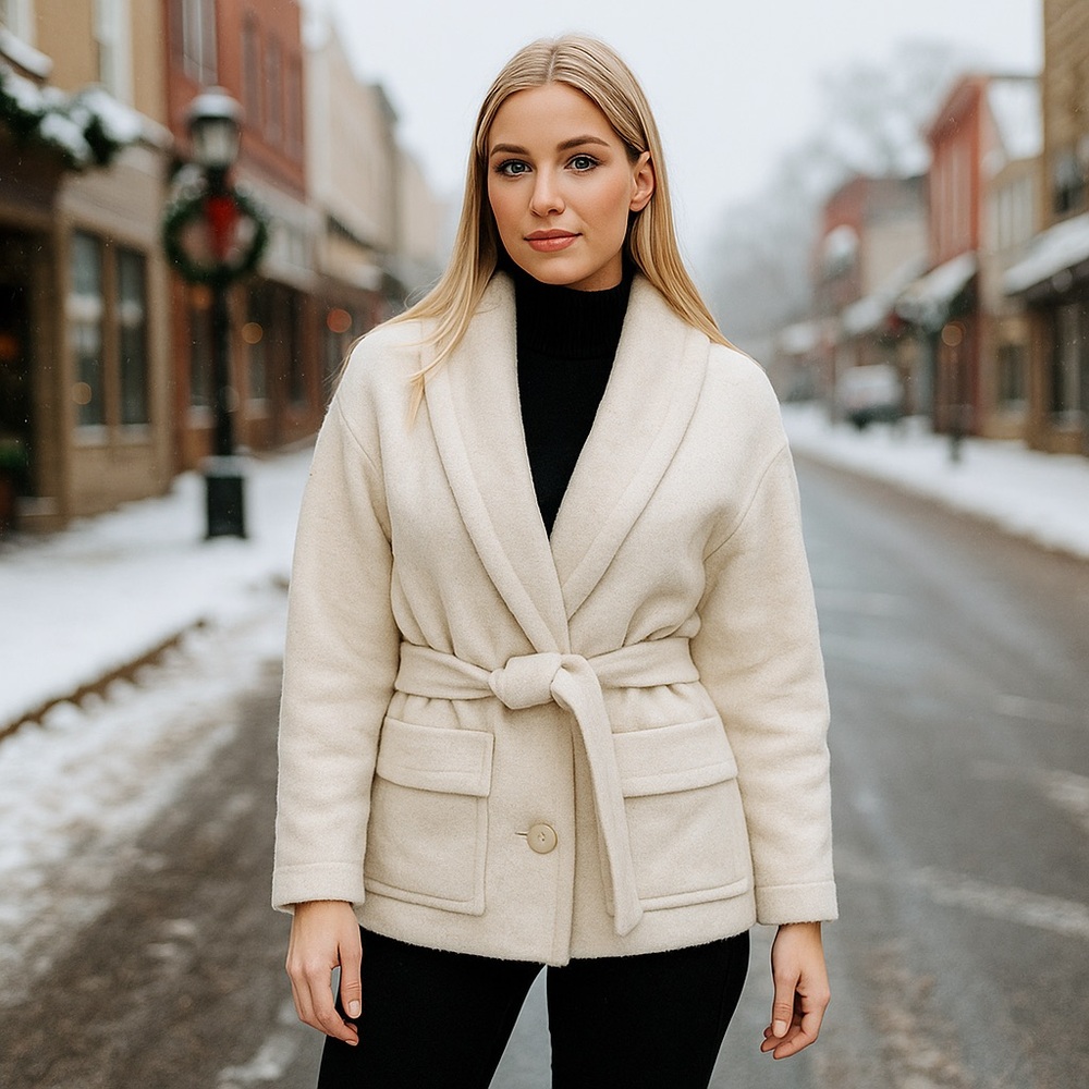 Wool Coat Alafoss of Iceland Icewool Ivory Hip Length Vintage Deadstock Size XS